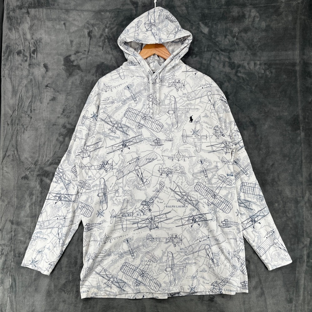 Polo Ralph Lauren Aviation Print Hooded Jersey Knit T Shirt Mens XLT Long Sleeve